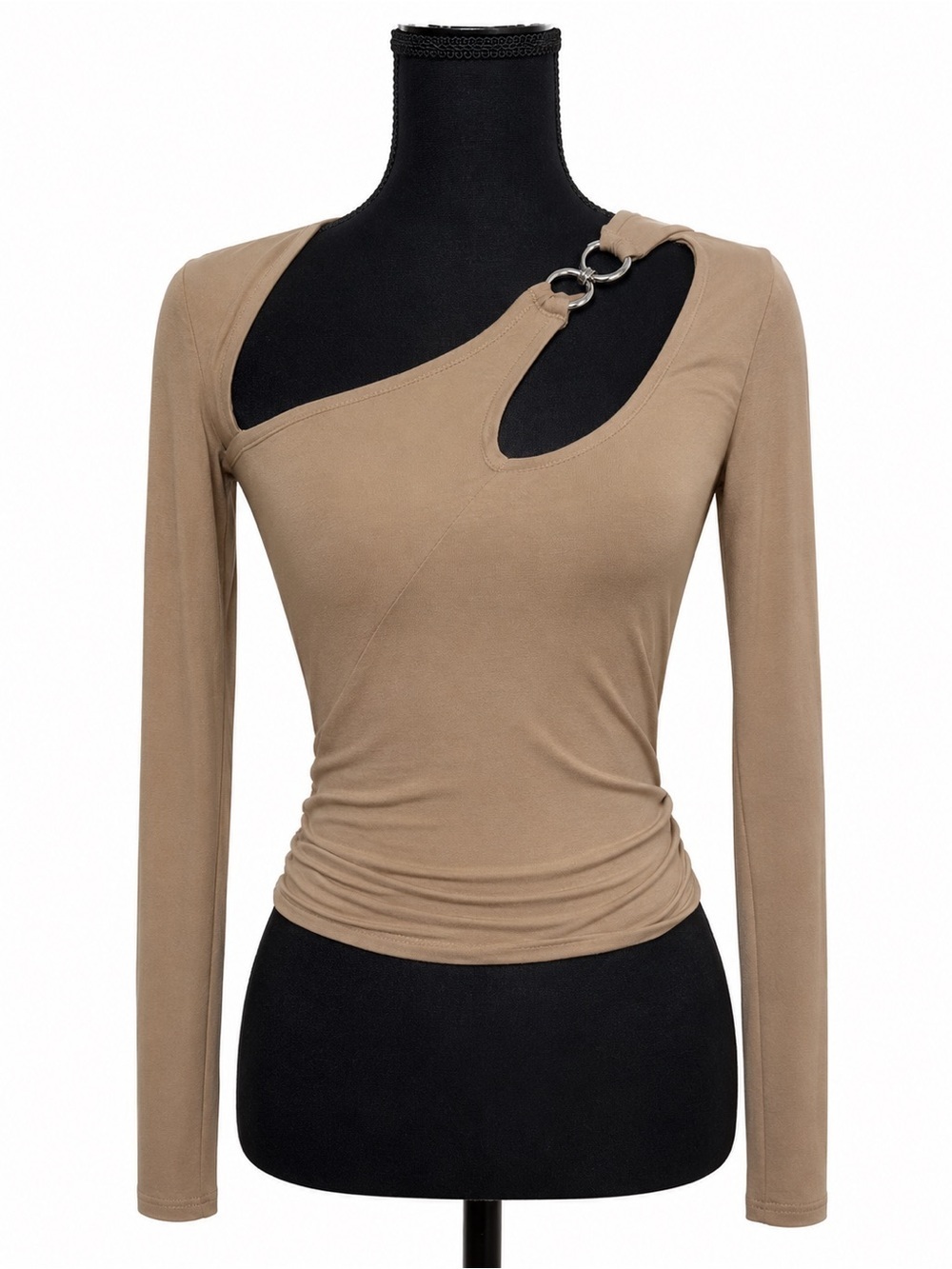 NWT Fashion Nova Asymmetrical Tan Women's Top With Silver Detail